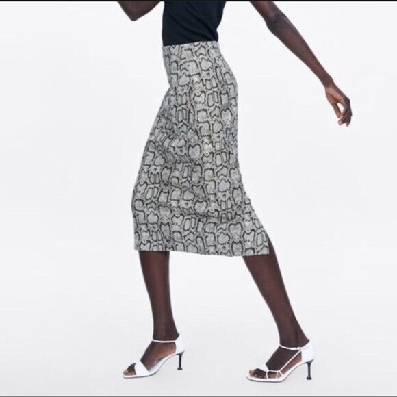 ZARA Snakeskin Print Pencil Skirt - Midi Length, High-Waisted, Size S - Picture 3 of 8